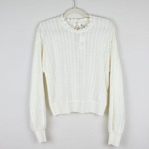 NWT Joie Ruffled Neckline Wool Blend Sweater, XL, Porcelain, Pointelle Knit